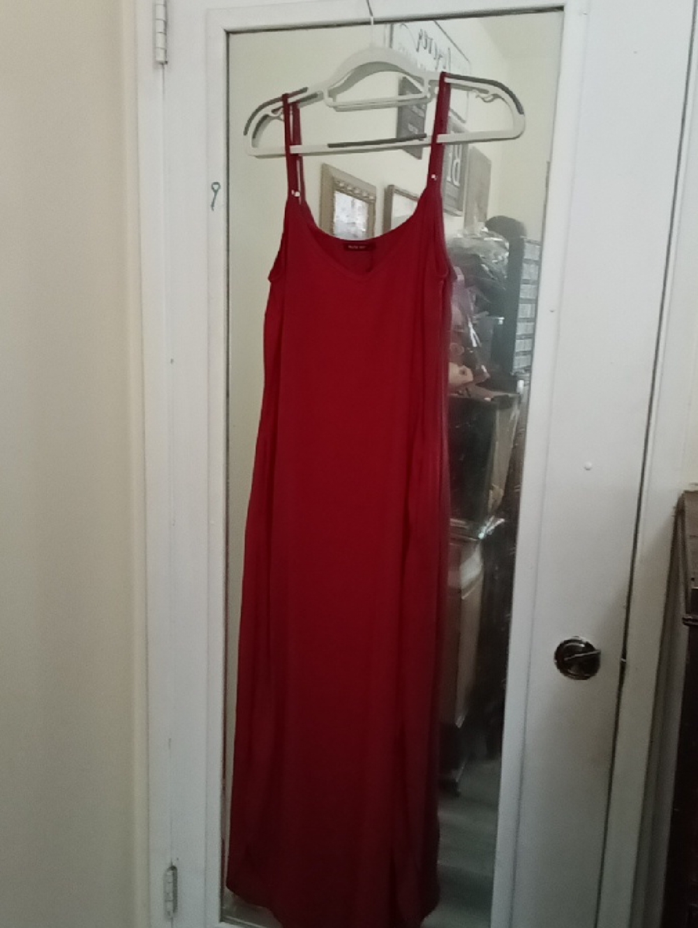 HUSKARY Classic Red Slip Maxi Dress - Women's Simple Tank Dress